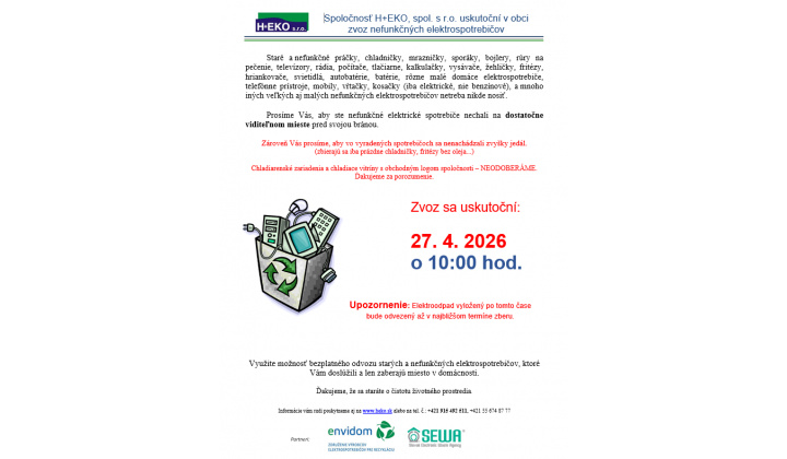 H+EKO- zvoz nefunkčných elektrospotrebičov