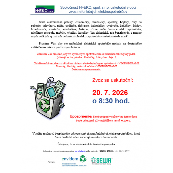 H+EKO- zvoz nefunkčných elektrospotrebičov