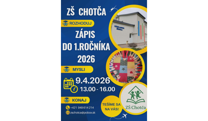 Zápis do 1. ročníka 2026 - ZŠ Chotča